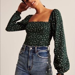 NWT Abercrombie Long Sleeve Squareneck Top - Dark green Speckle Size S